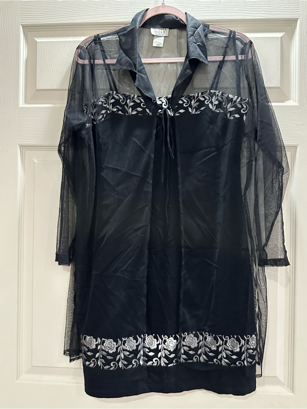 Women's Black Midi Dress with Silver Embroidered Accents